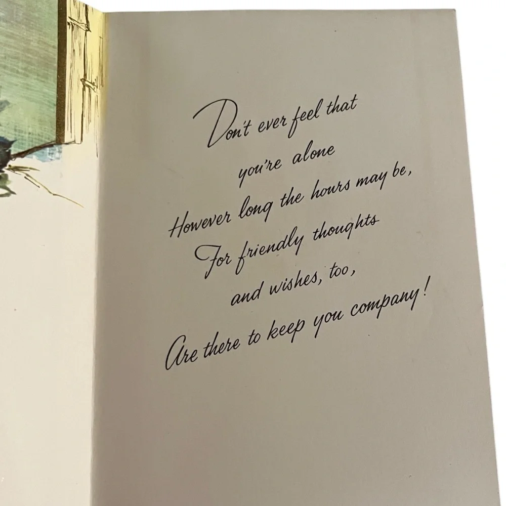 Unused Vintage Thinking of You Greeting Card Bird Quaint Shop Original